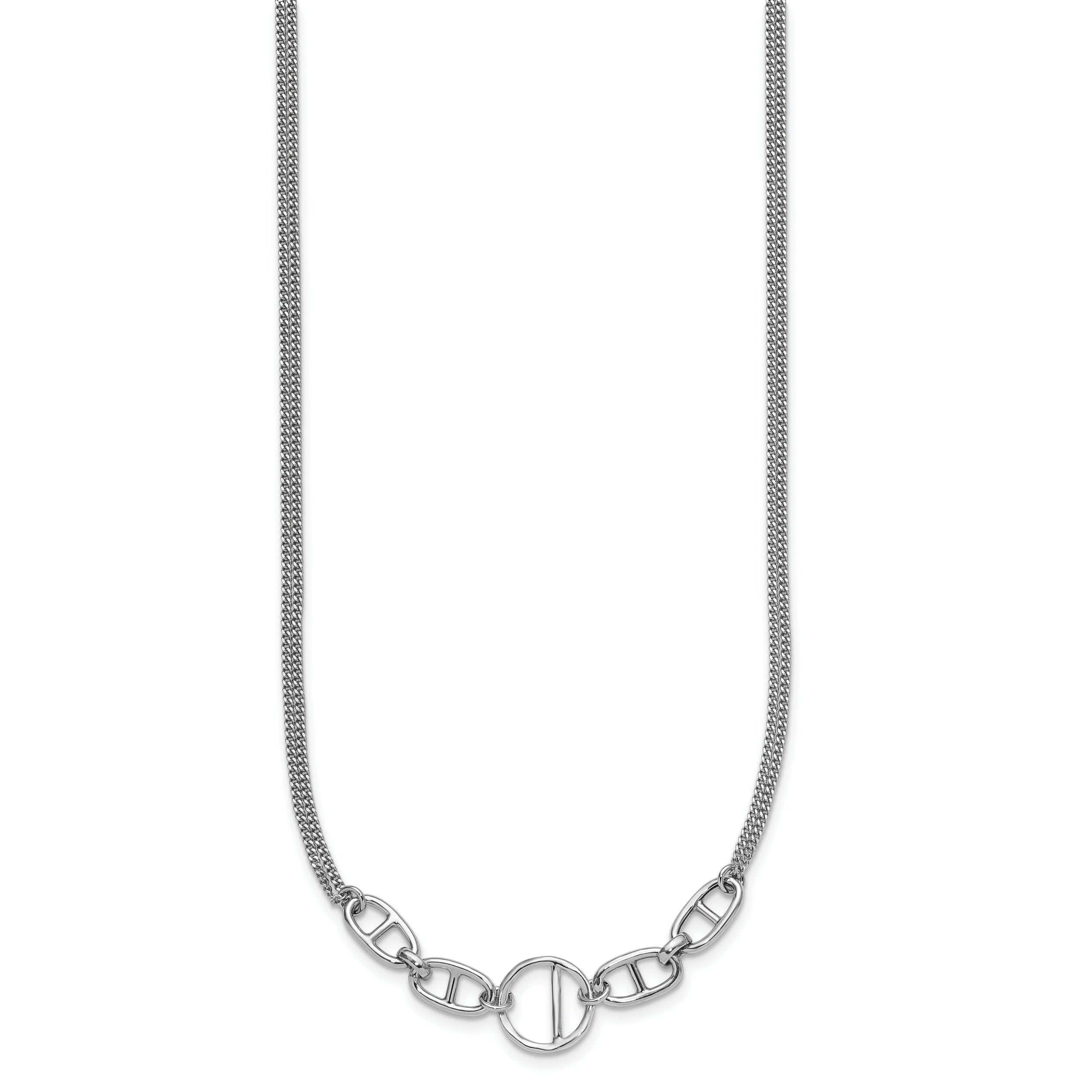 Sterling Silver Rh-plt Polish 2-strand Fancy w/1.75in ext Necklace