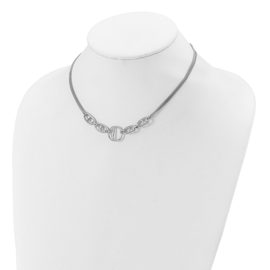 Sterling Silver Rh-plt Polish 2-strand Fancy w/1.75in ext Necklace