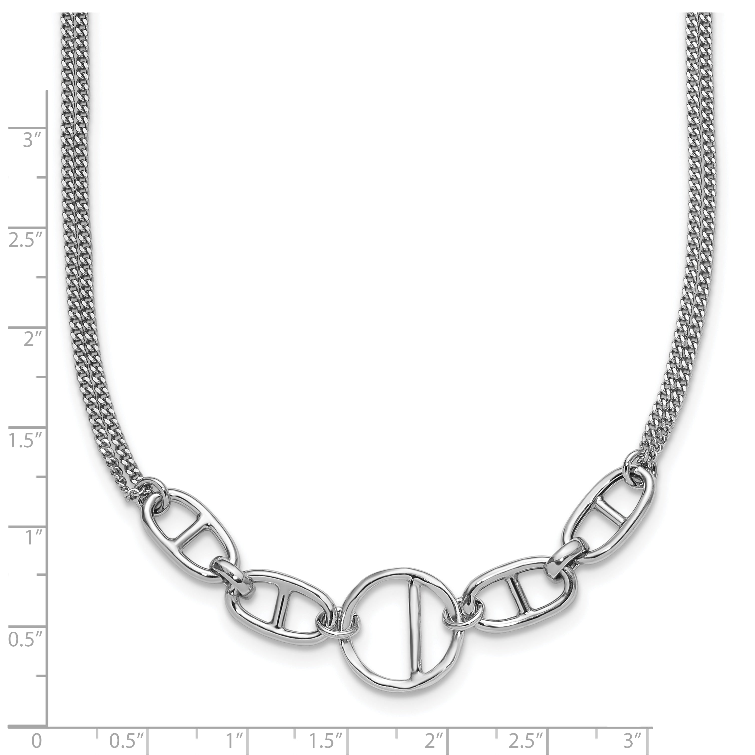 Sterling Silver Rh-plt Polish 2-strand Fancy w/1.75in ext Necklace