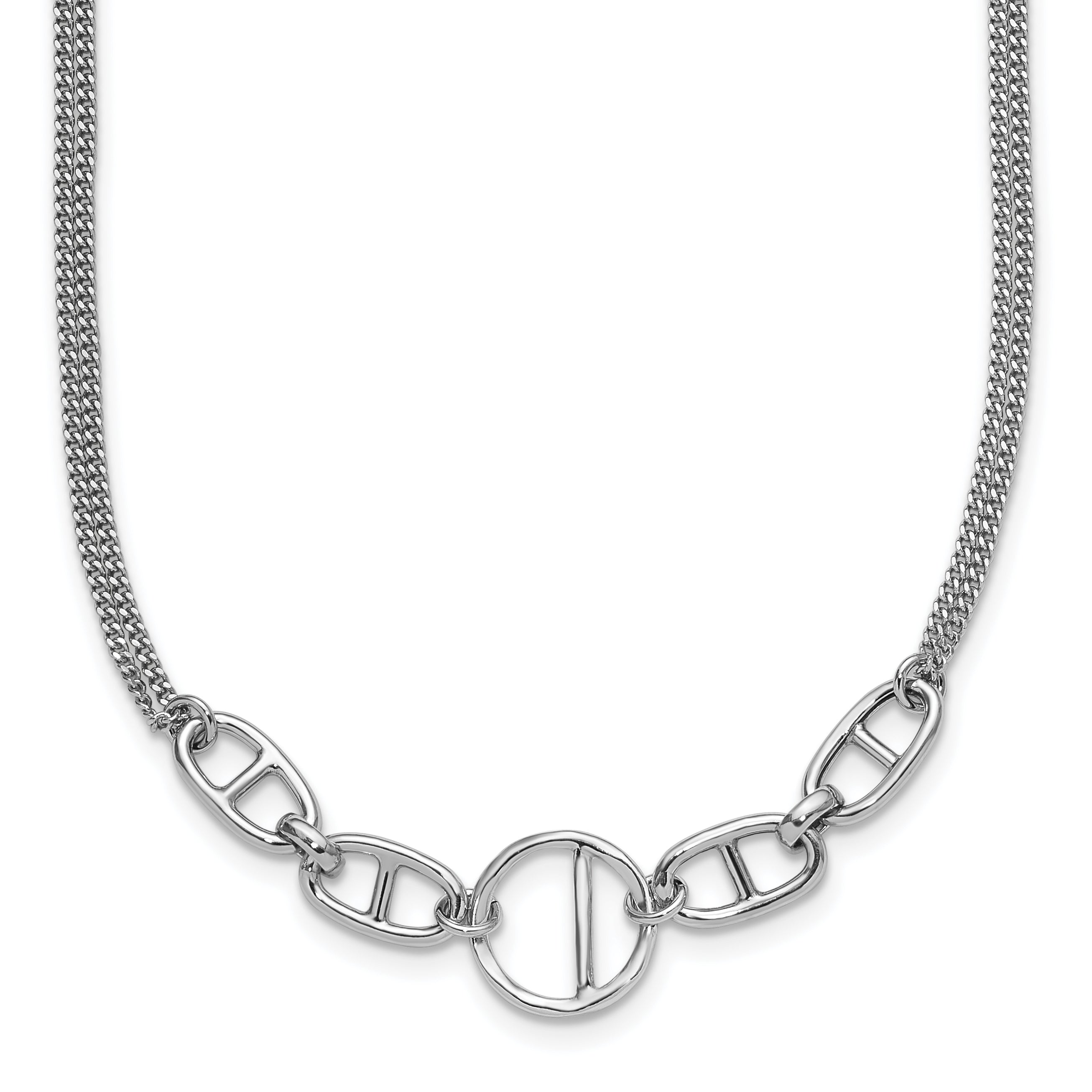 Sterling Silver Rh-plt Polish 2-strand Fancy w/1.75in ext Necklace Main image