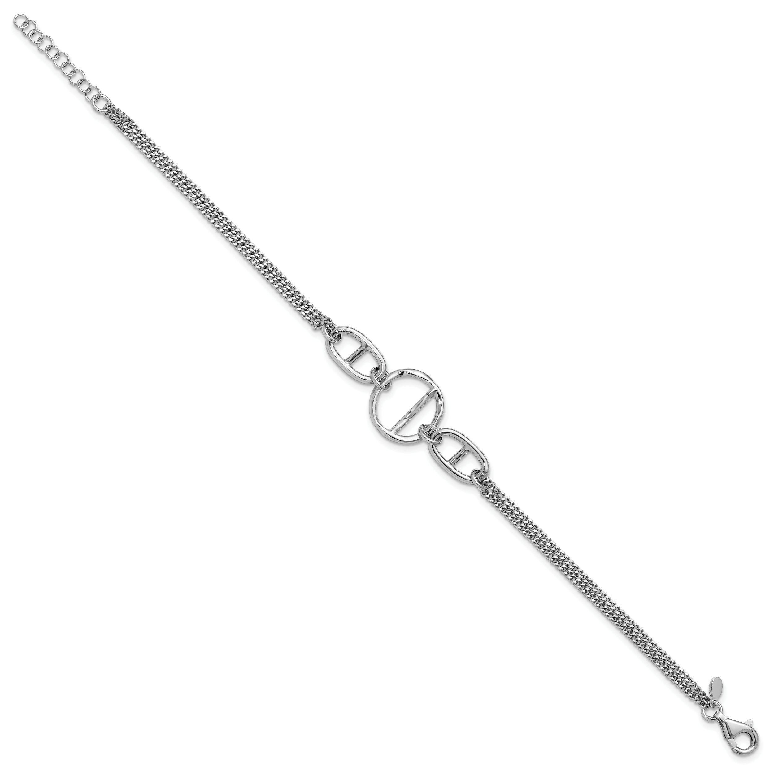 SS Rh-plated Polished 2-strand w/Link Accent w/1in ext. Bracelet Secondary image