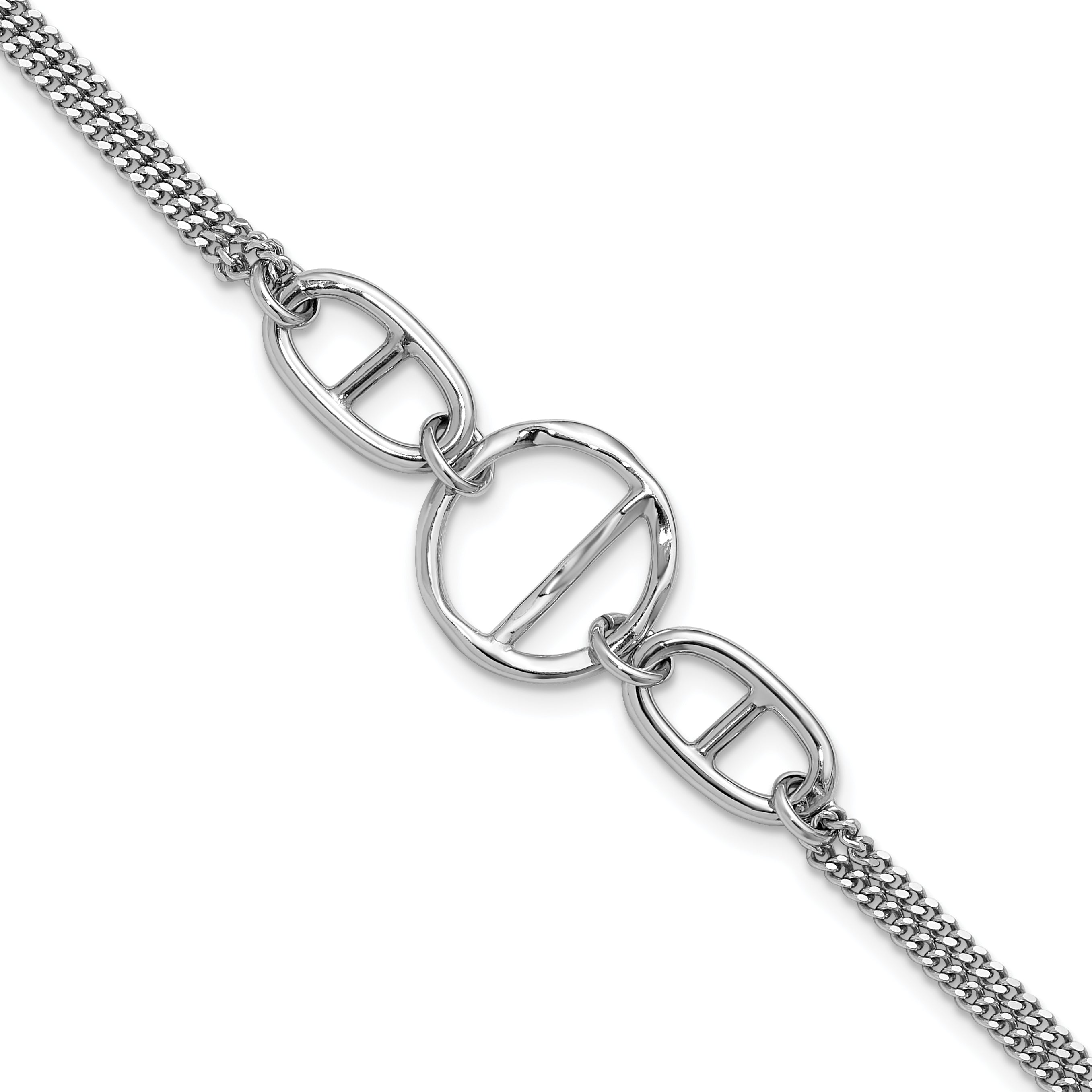 SS Rh-plated Polished 2-strand w/Link Accent w/1in ext. Bracelet Main image