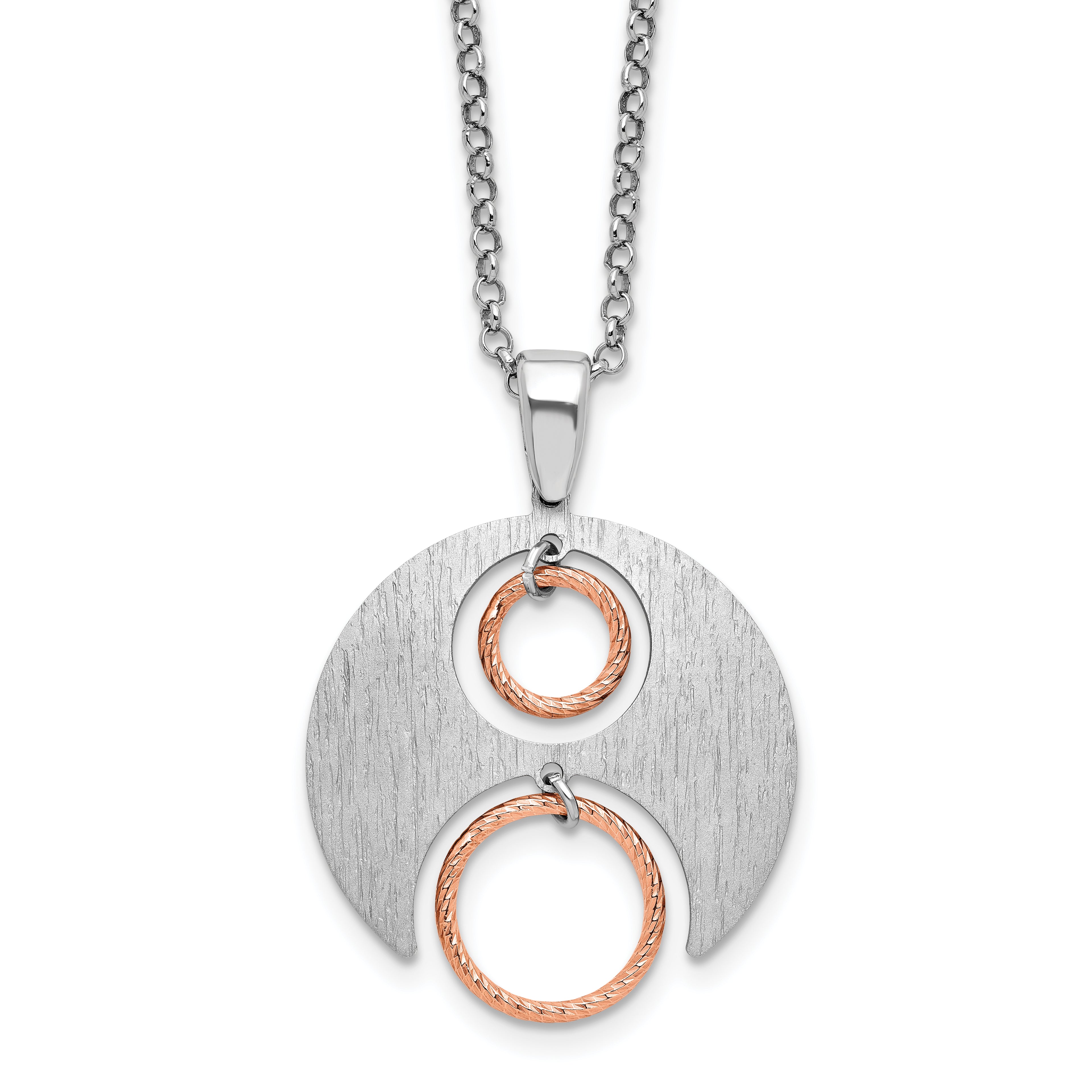 Sterling Silver Rhodium-Plated/Rose gold-plat Polish/Brush w/1in ext. Necklace