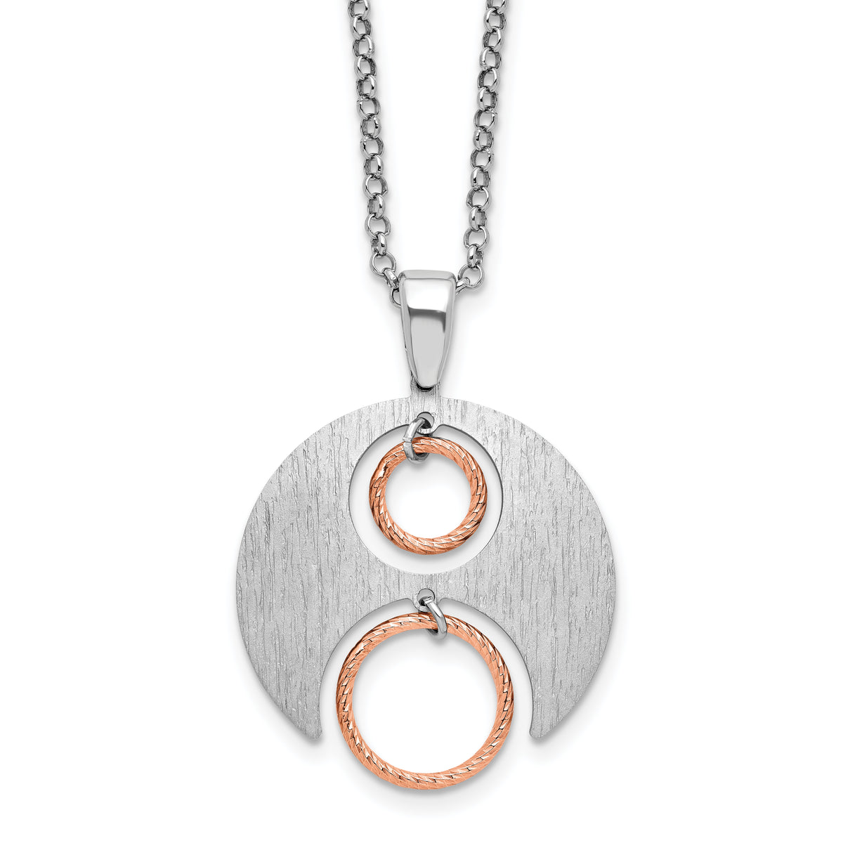 Sterling Silver Rhodium-Plated/Rose gold-plat Polish/Brush w/1in ext. Necklace