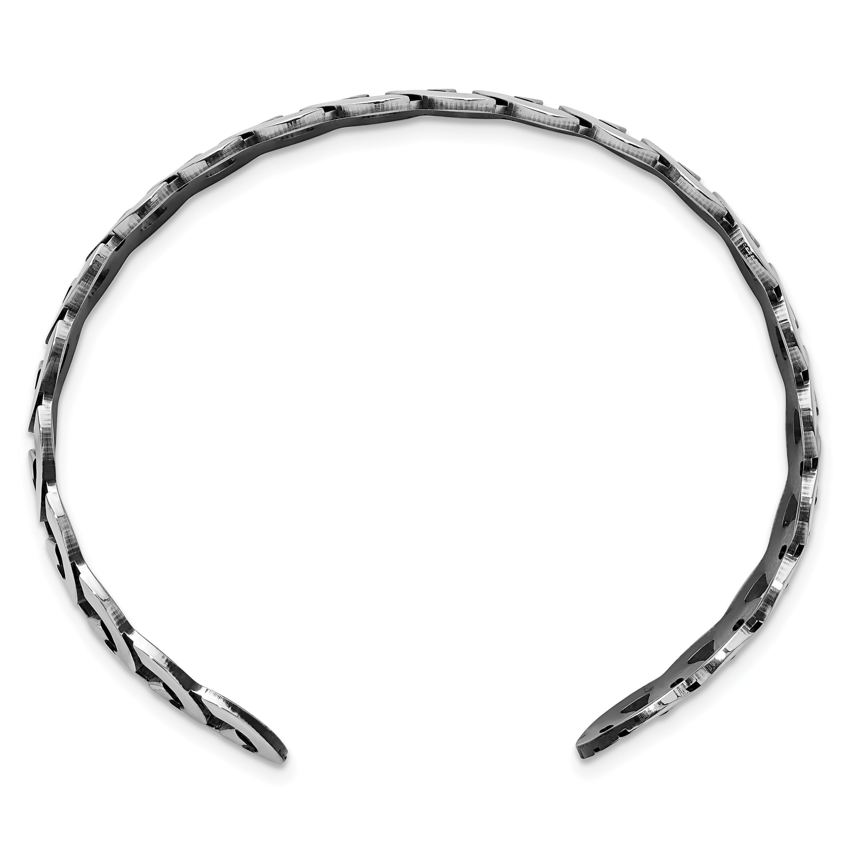 Sterling Silver Rh-plated Antiqued Burnished Polished Cuff Bangle Secondary image