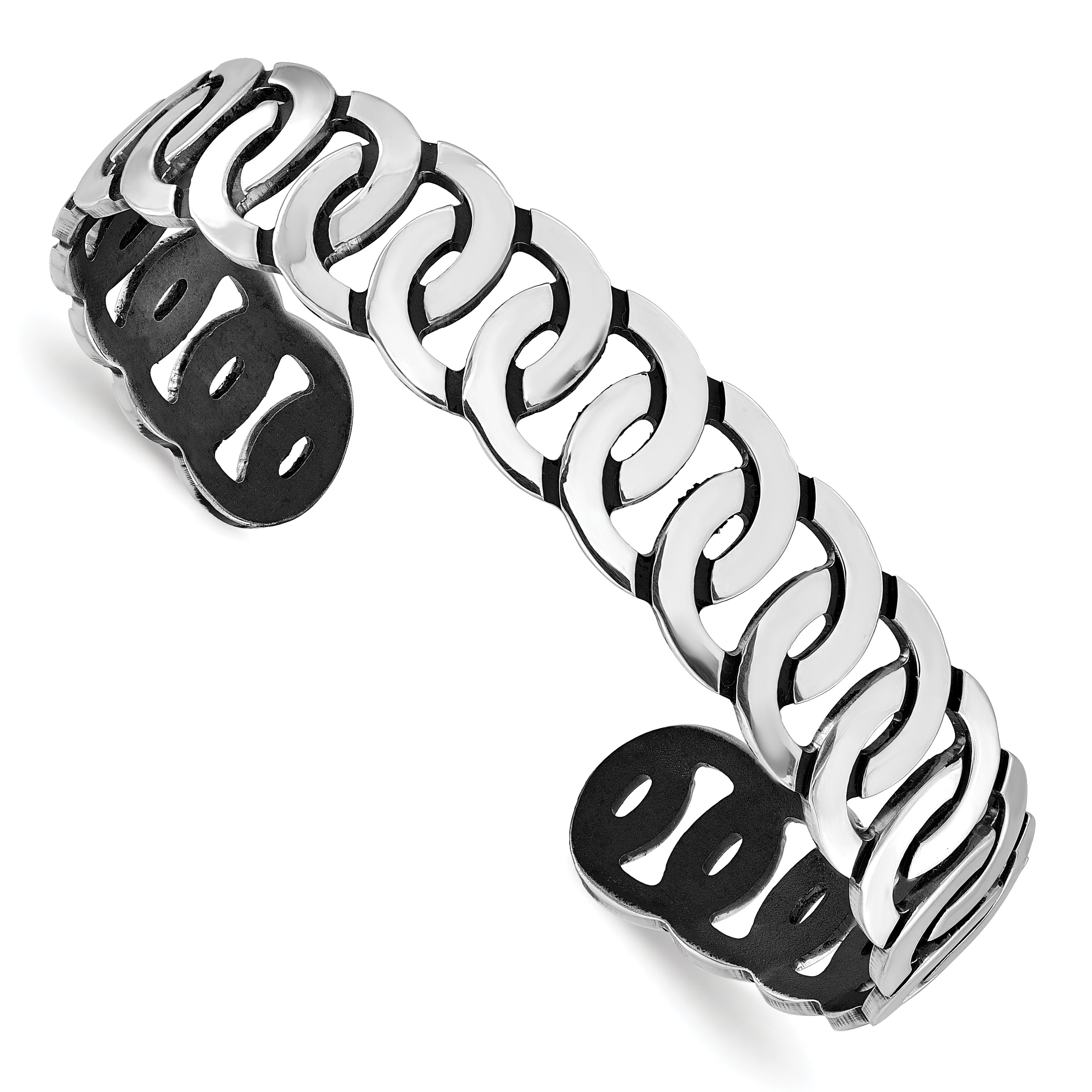 Sterling Silver Rh-plated Antiqued Burnished Polished Cuff Bangle Main image