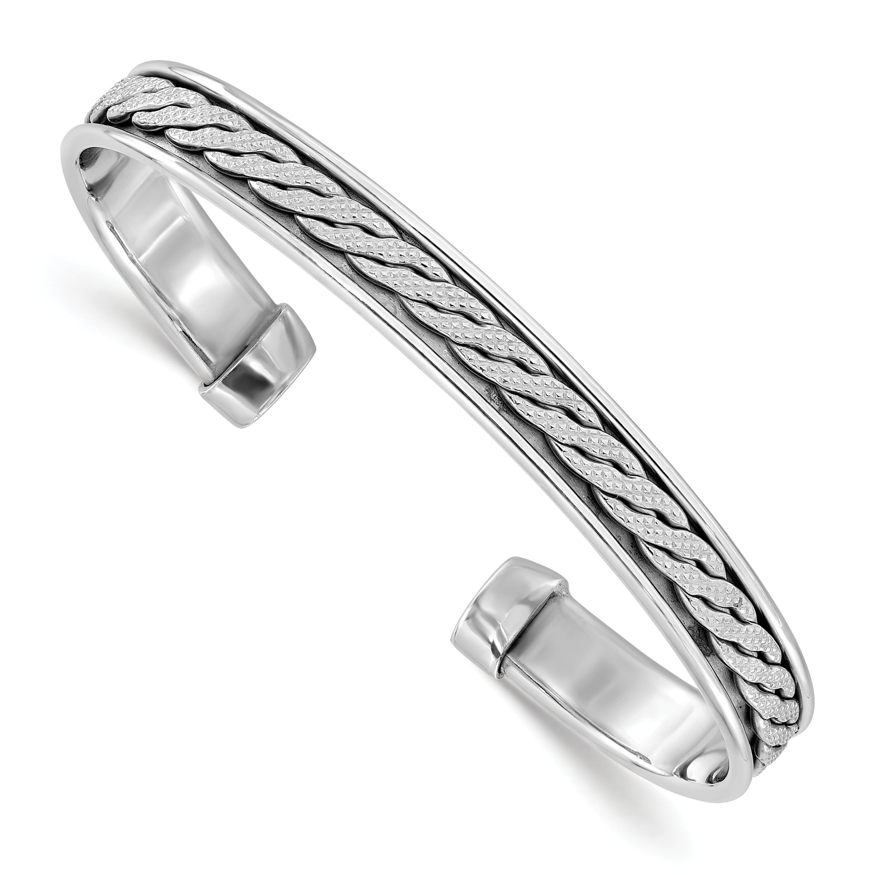 Sterling Silver Rhodium-plated Polished/Braided Cuff Bangle Main image