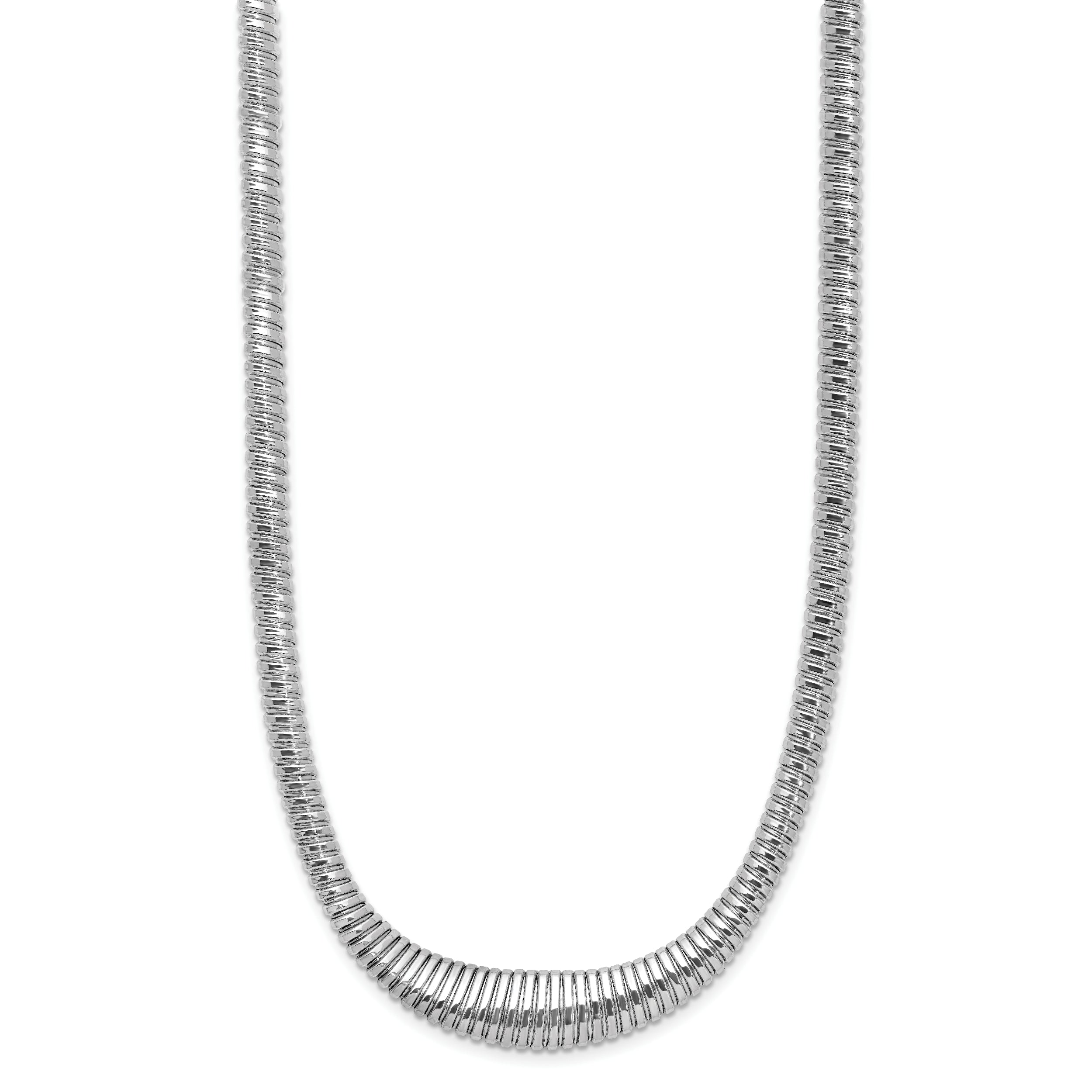 Sterling Silver Rhodium-plated Polished/Grooved Flexible Necklace