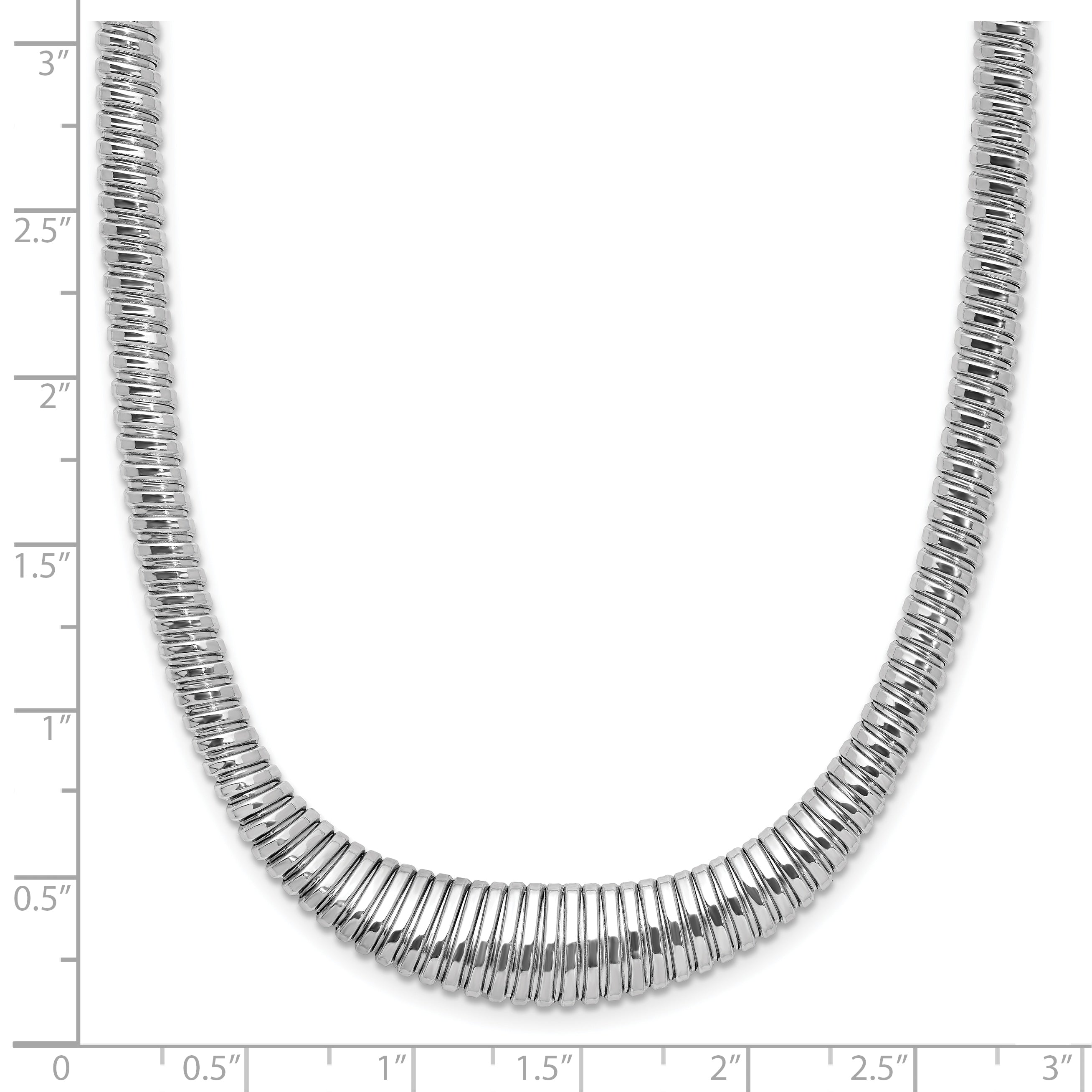 Sterling Silver Rhodium-plated Polished/Grooved Flexible Necklace