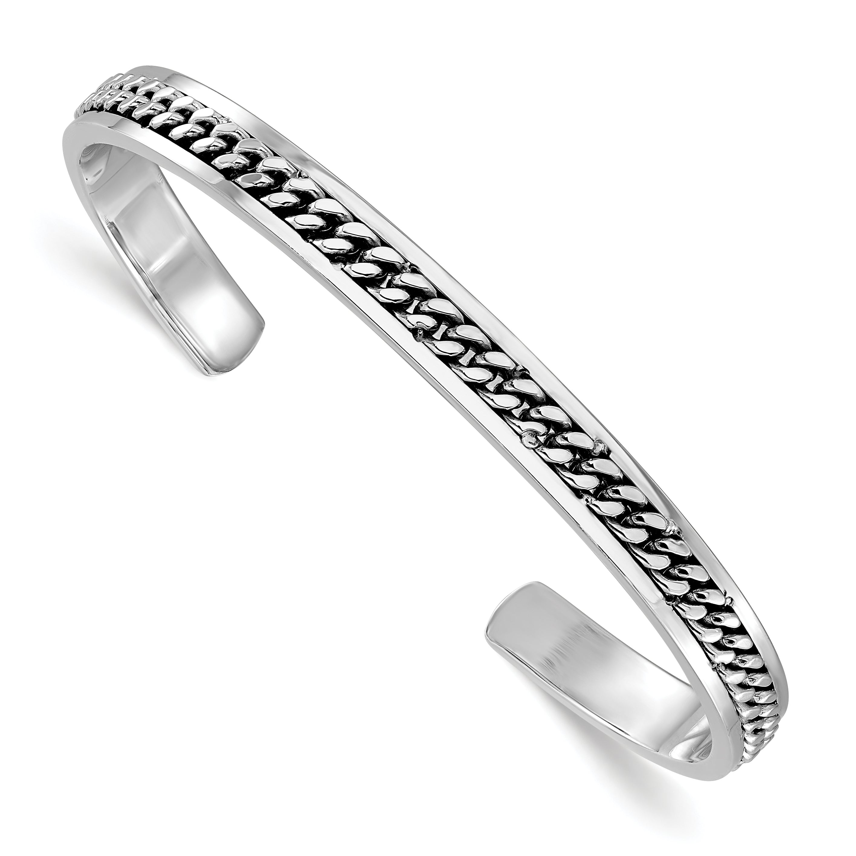 Sterling Silver Rhodium-plated Polished Curb Link Cuff Bangle Main image