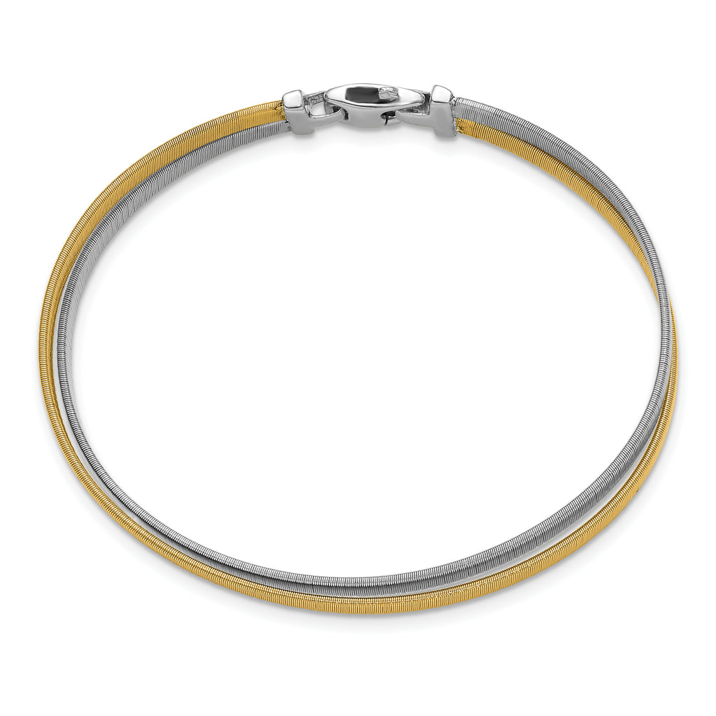 Sterling Silver Rhodium/Gold-plated Polished and Satin Bangle