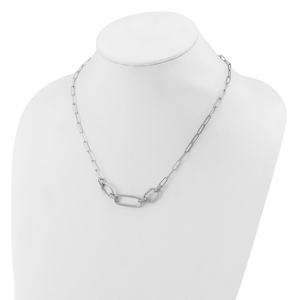 Sterling Silver Rh-plated Polished CZ with 2in ext. Necklace