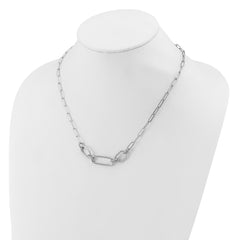 Sterling Silver Rh-plated Polished CZ with 2in ext. Necklace