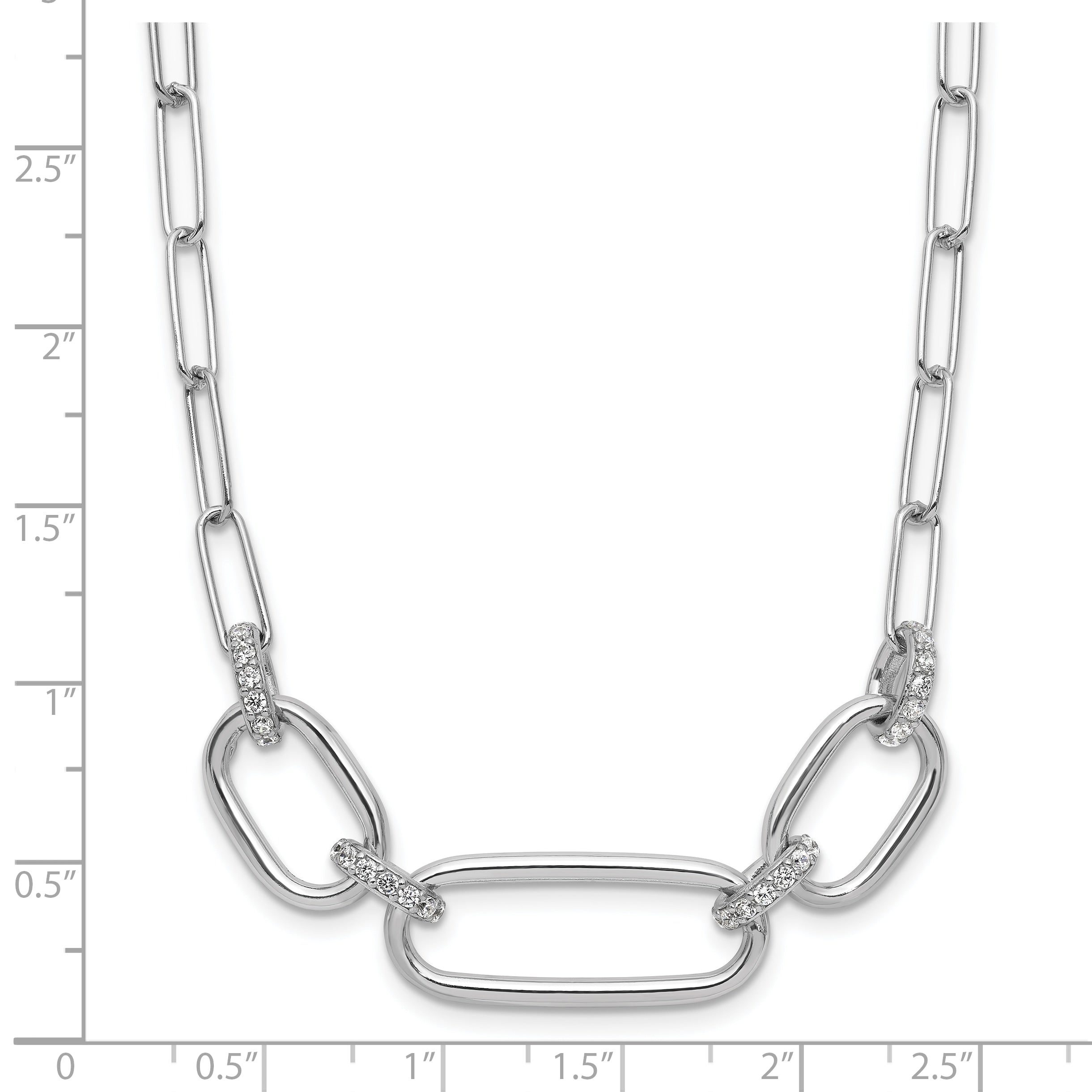 Sterling Silver Rh-plated Polished CZ with 2in ext. Necklace
