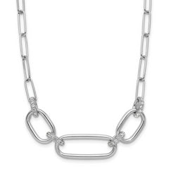 Sterling Silver Rh-plated Polished CZ with 2in ext. Necklace