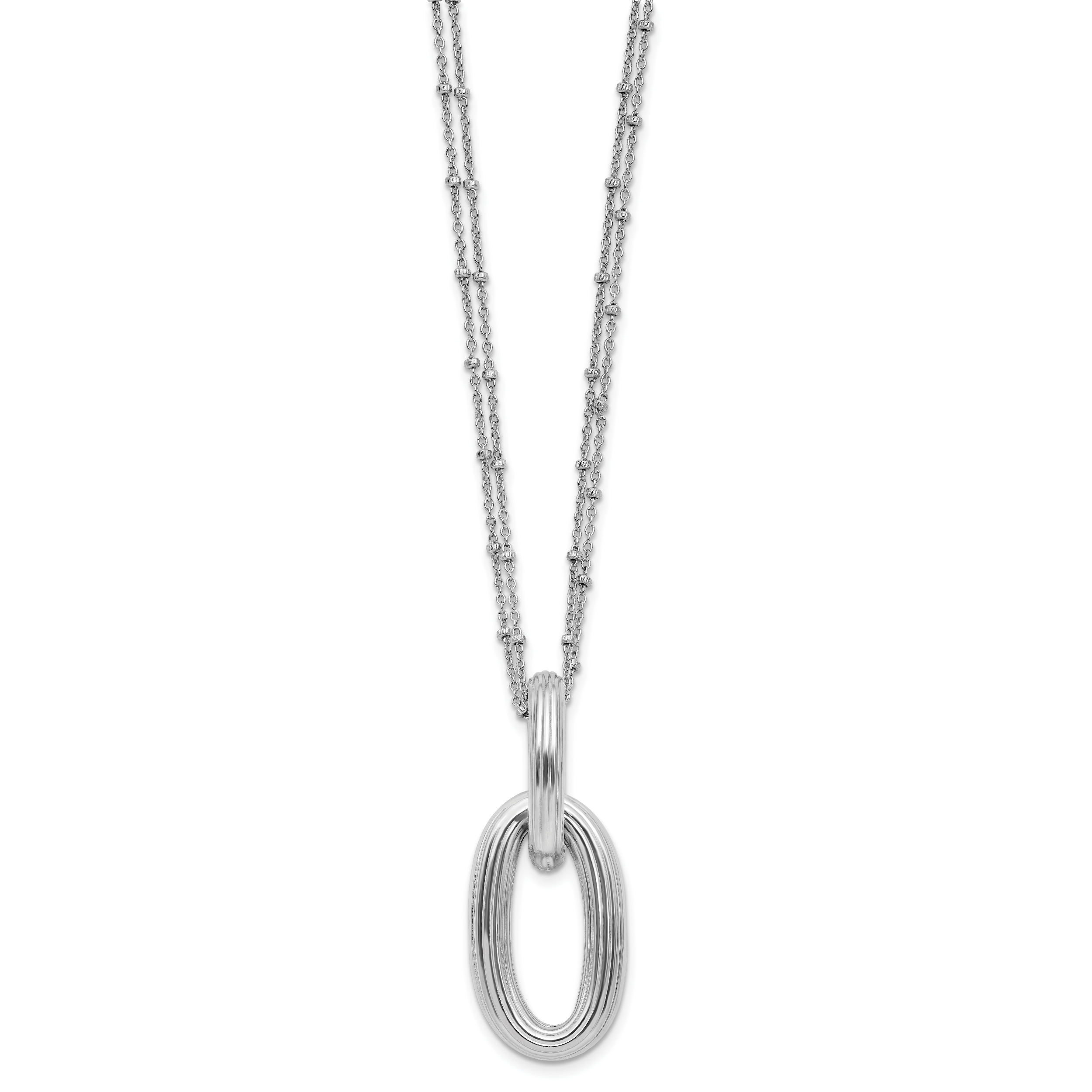 SSRhodium-Rhodium-Plated Polished 2-strand Oval w/1.5in ext. Necklace Secondary image