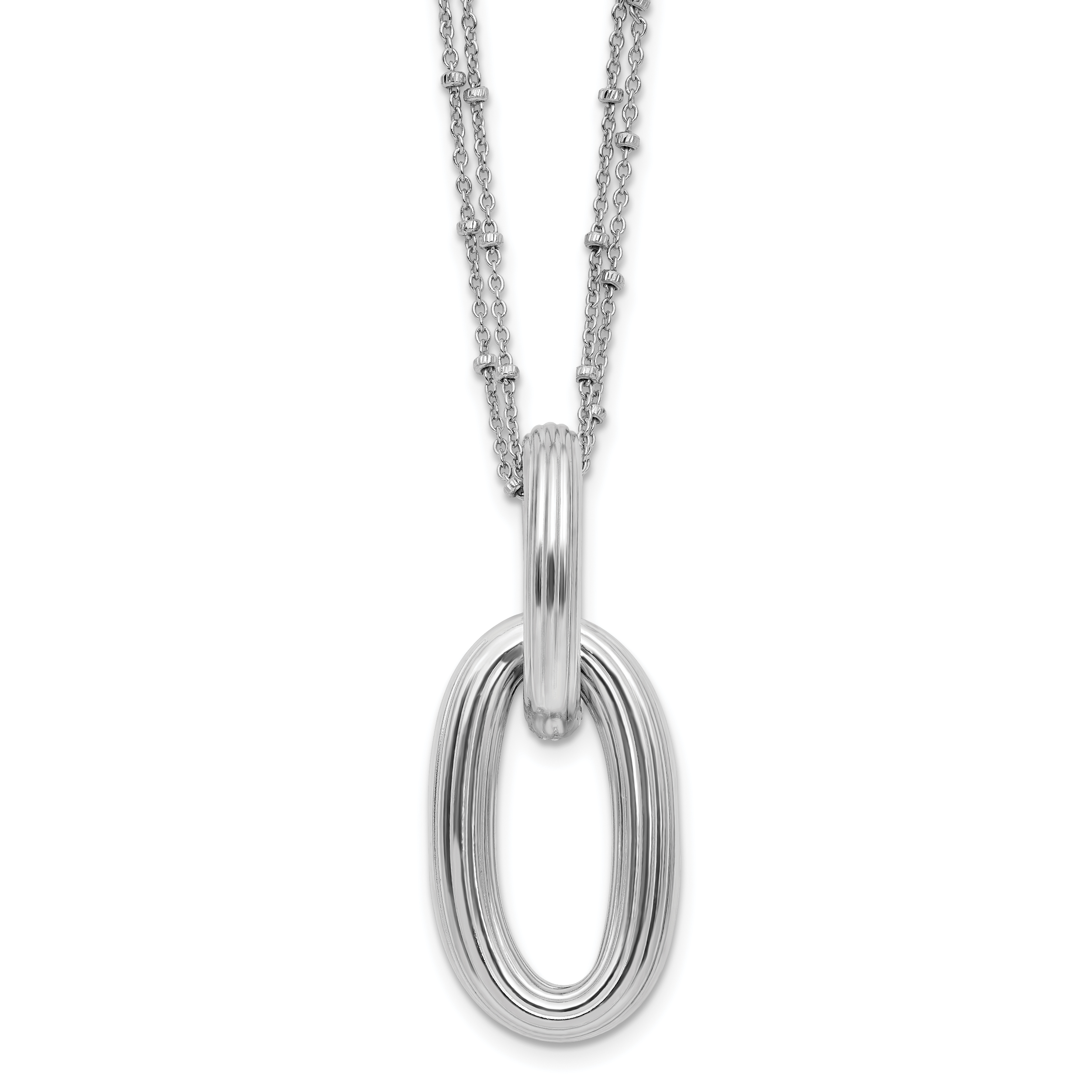 SSRhodium-Rhodium-Plated Polished 2-strand Oval w/1.5in ext. Necklace Main image