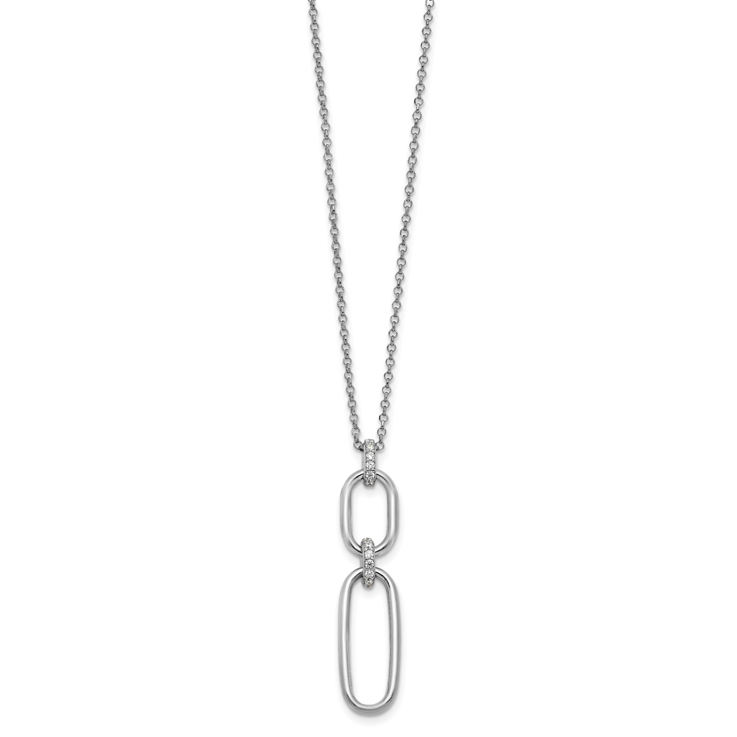 Sterling SilverRhodium-Rhodium-Plated Polished CZ with 2in ext. Necklace Secondary image