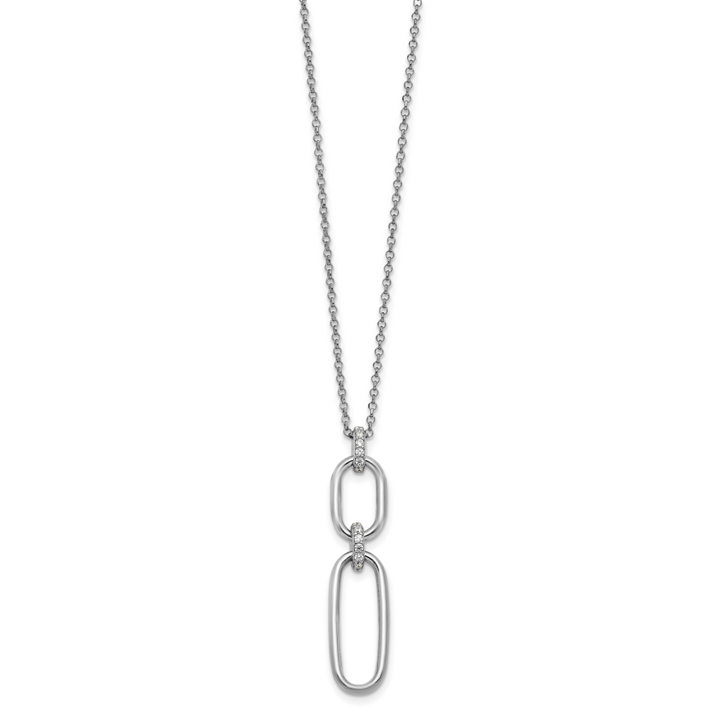 Cubic Zirconia Necklace in Sterling Silver, Textured Adjustable, 16 Inch - Sophia Jewelers
