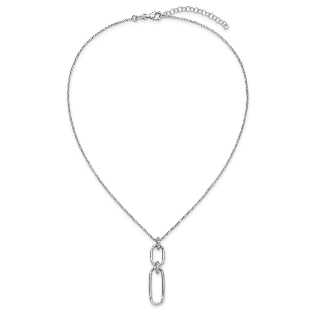 Cubic Zirconia Necklace in Sterling Silver, Textured Adjustable, 16 Inch - Sophia Jewelers