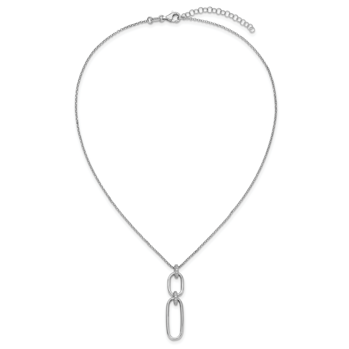 Cubic Zirconia Necklace in Sterling Silver, Textured Adjustable, 16 Inch - Sophia Jewelers