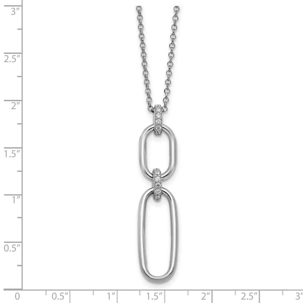 Cubic Zirconia Necklace in Sterling Silver, Textured Adjustable, 16 Inch - Sophia Jewelers