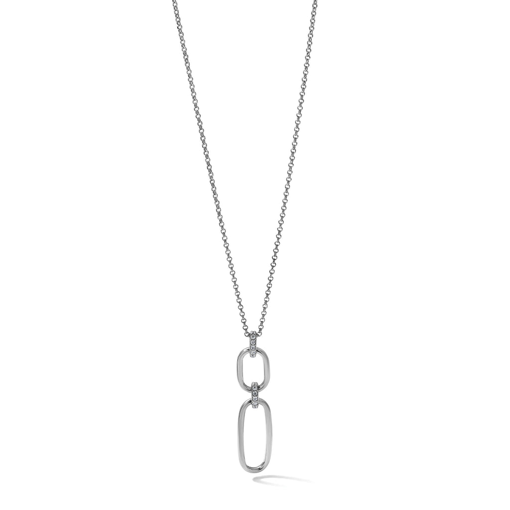 Cubic Zirconia Necklace in Sterling Silver, Textured Adjustable, 16 Inch - Sophia Jewelers