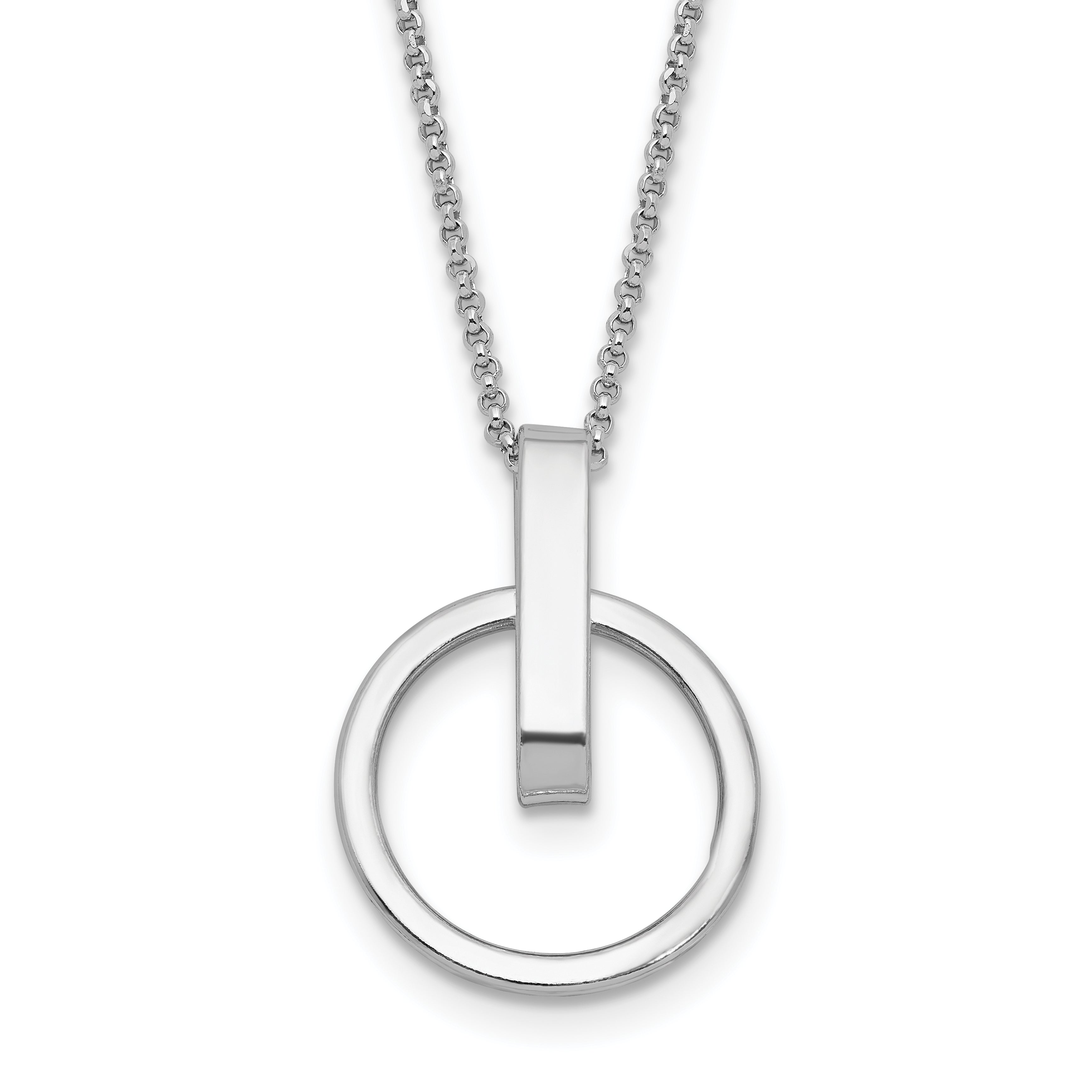 Sterling Silver Rhodium-Plated-plt Polished With 2 Inch Extention. Circle Necklace