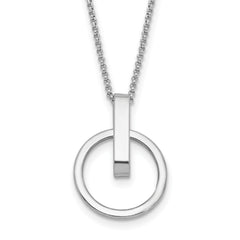 Sterling Silver Rhodium-Plated-plt Polished With 2 Inch Extention. Circle Necklace