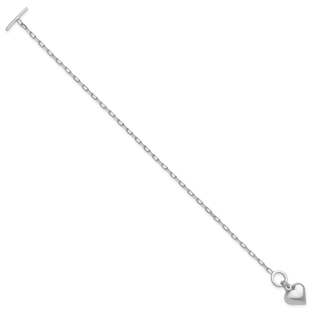 Sterling Silver Rhodium-plated Polished Heart Toggle Bracelet