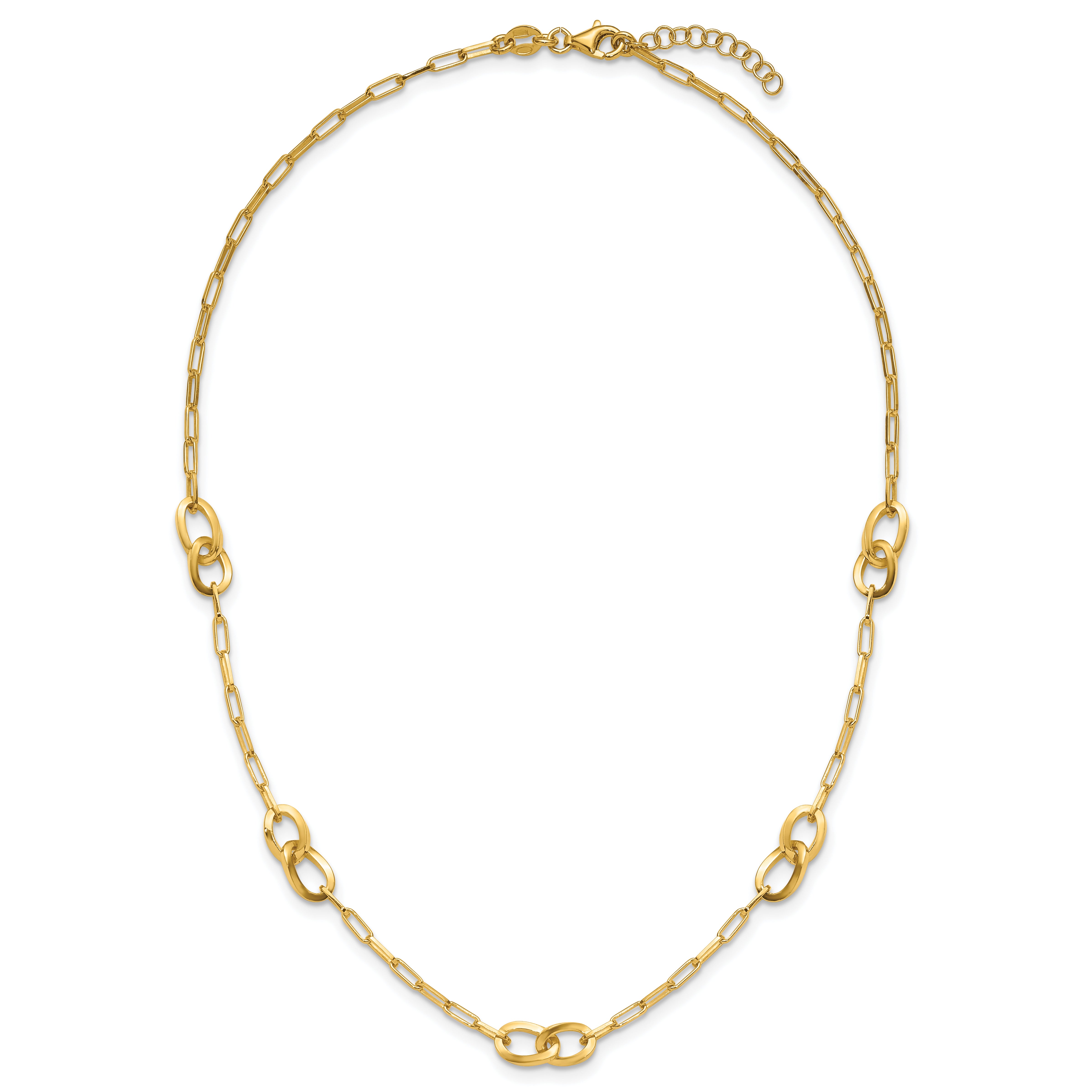 Sterling Silver Gold-plated Fancy Link with 1in ext. Necklace