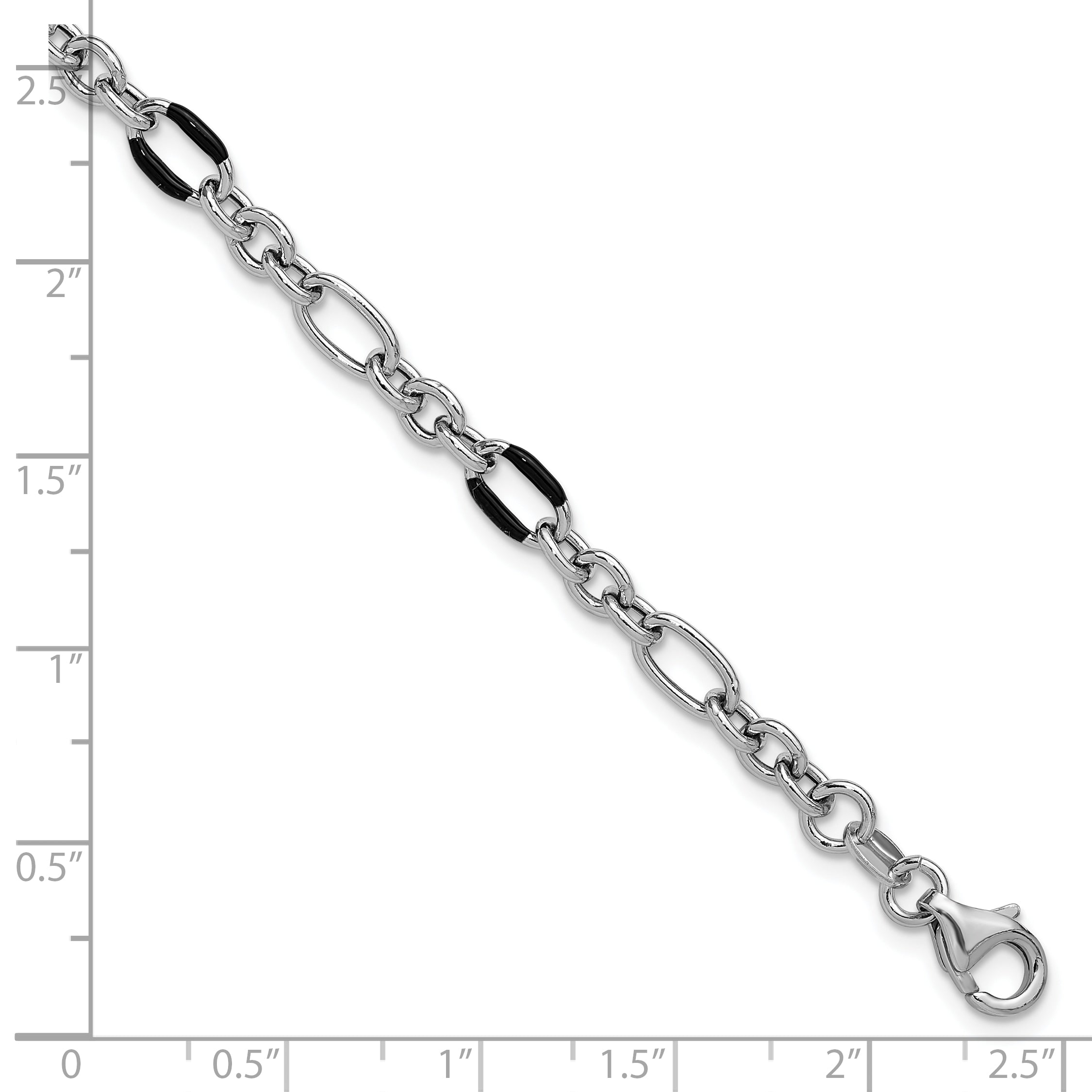 Sterling Silver Rhodium-plt w/Enamel Link with 1in ext. Bracelet