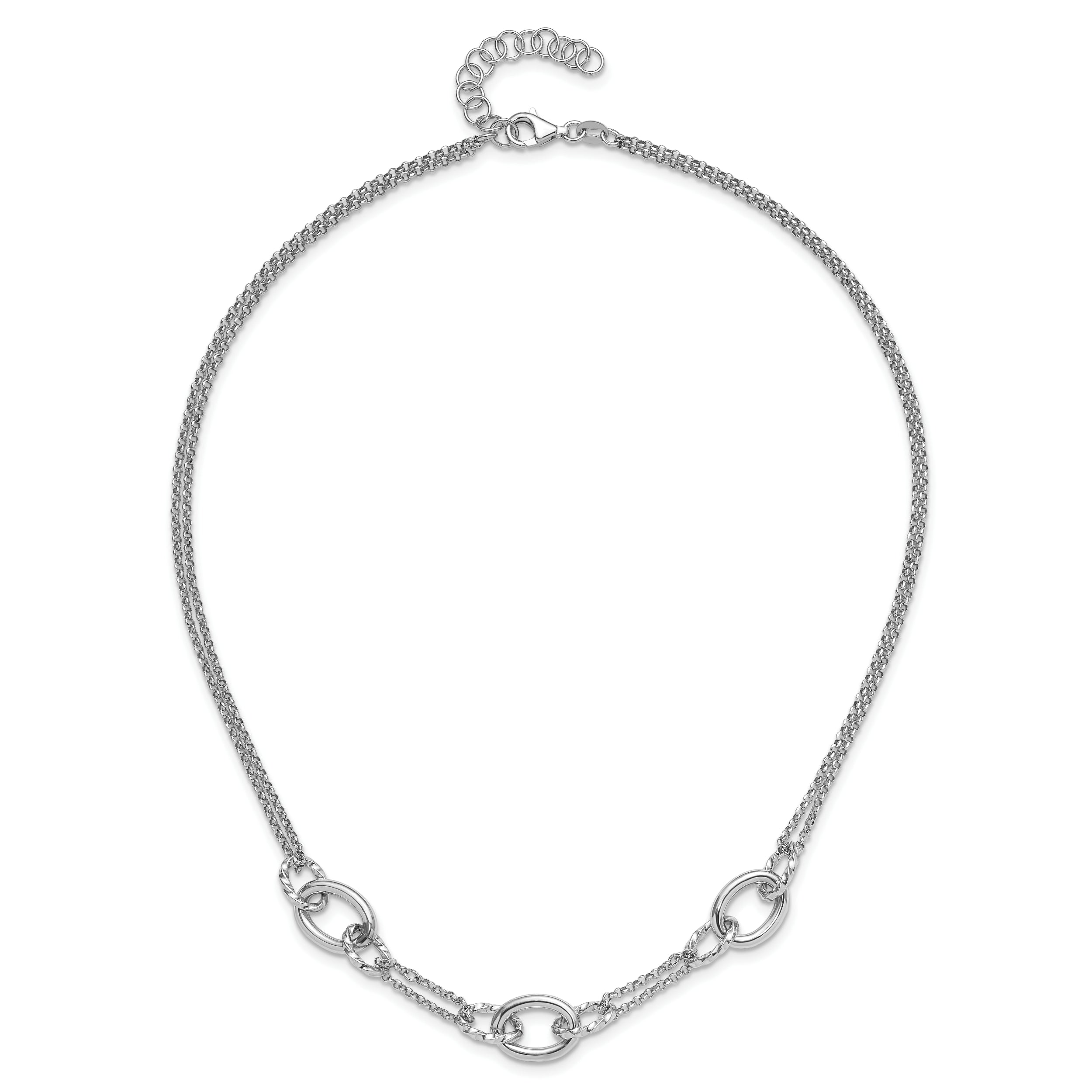 Sterling Silver Rhodium-plated Fancy Link with 2in ext. Necklace