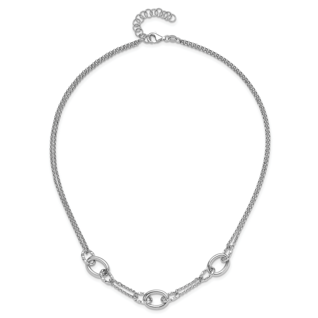 Sterling Silver Rhodium-plated Fancy Link with 2in ext. Necklace
