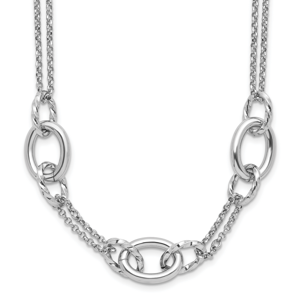 Sterling Silver Rhodium-plated Fancy Link with 2in ext. Necklace
