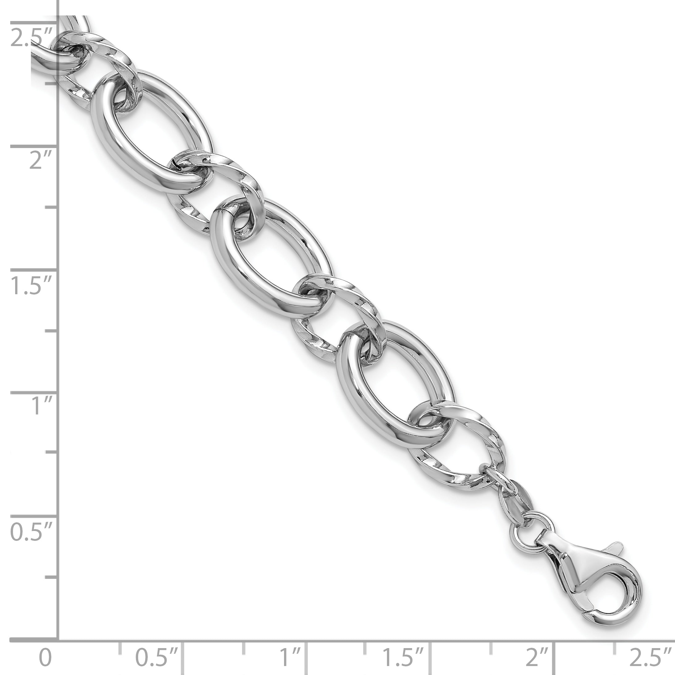 Sterling Silver Rhodium-plated Fancy Link with 1in ext. Bracelet