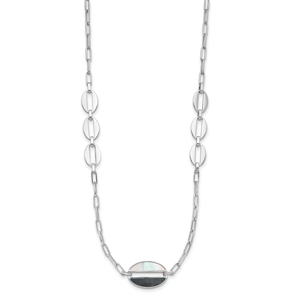 Sterling Silver Rhodium-plated Black and White MOP Necklace
