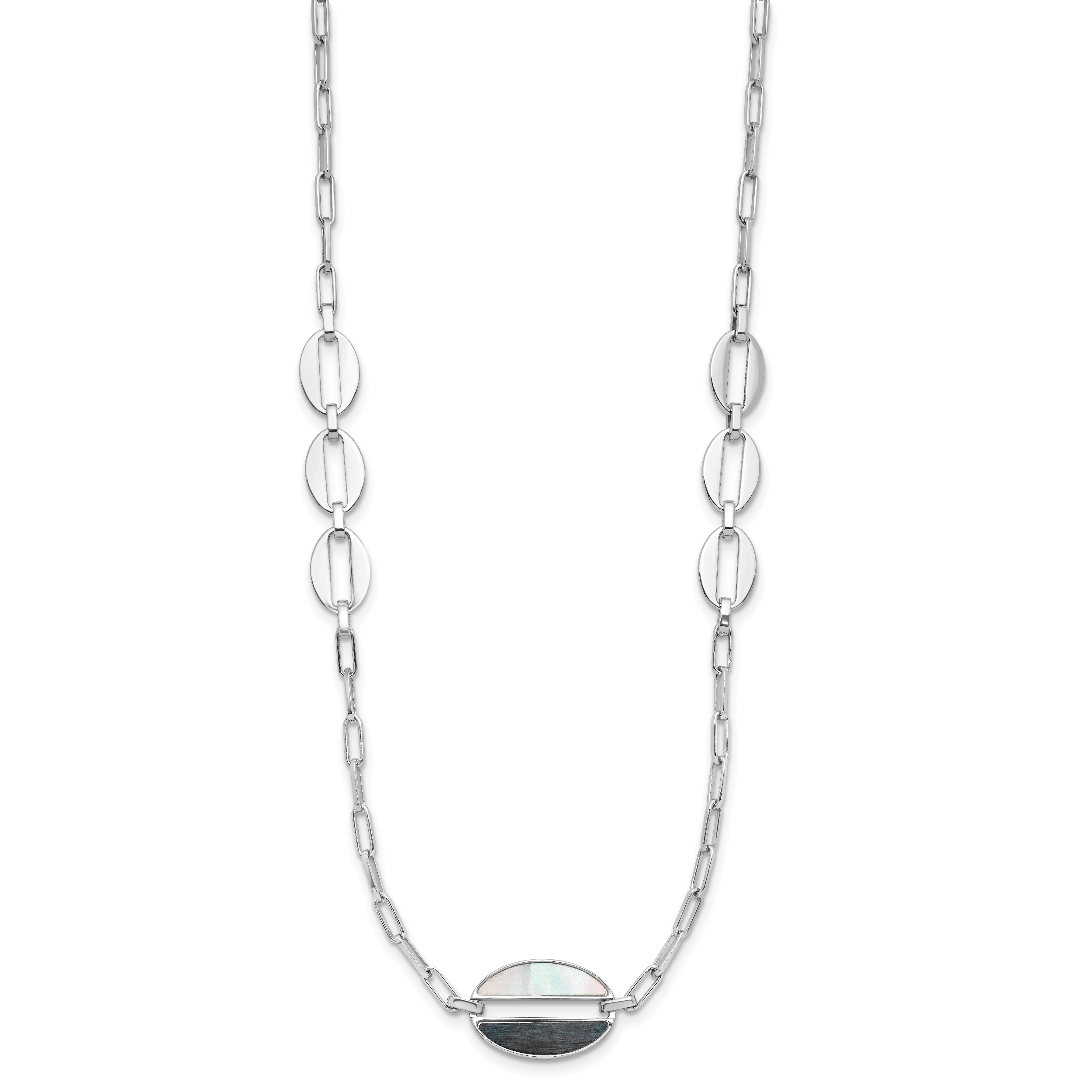 Sterling Silver Rhodium-plated Black and White MOP Necklace