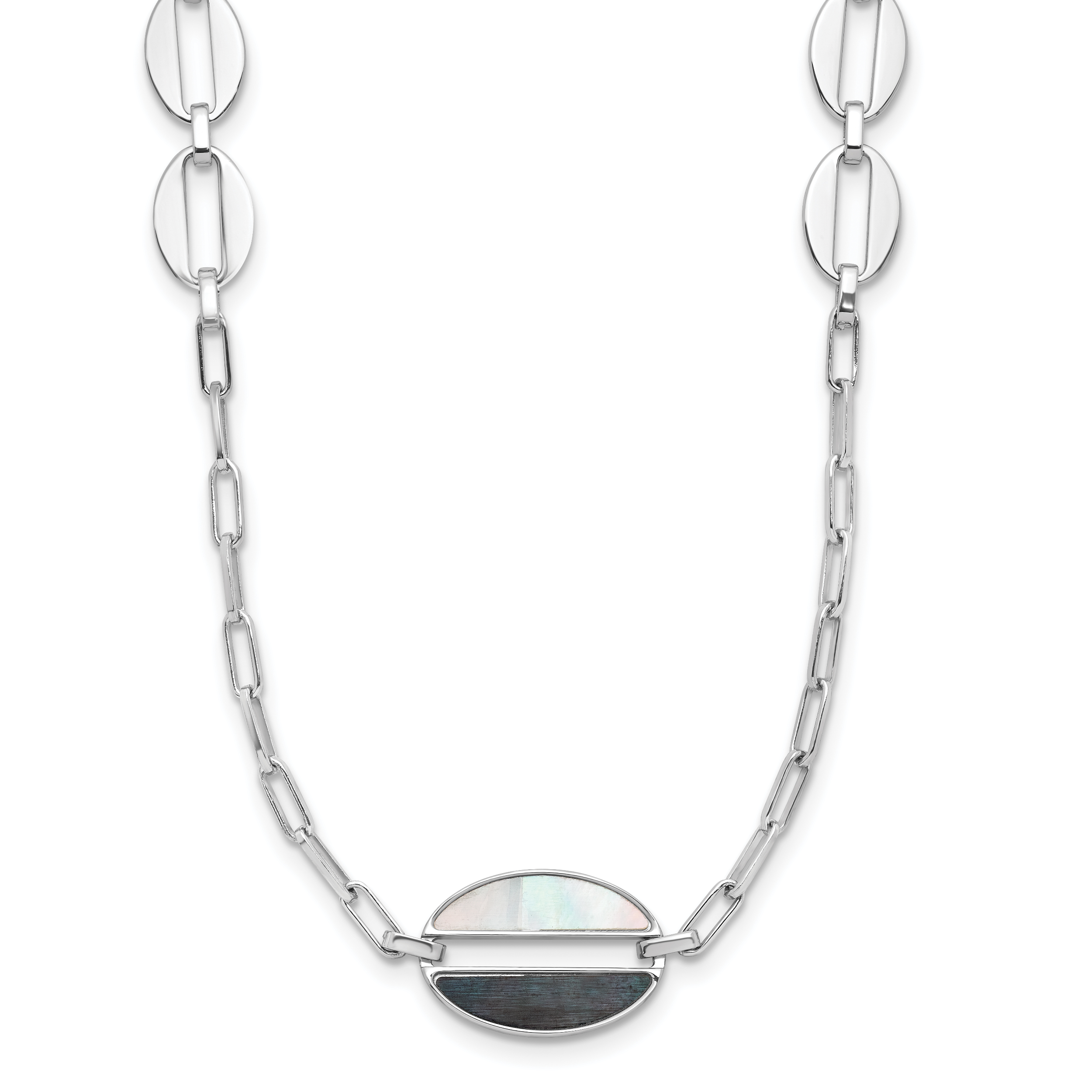 Sterling Silver Rhodium-plated Black and White MOP Necklace Main image