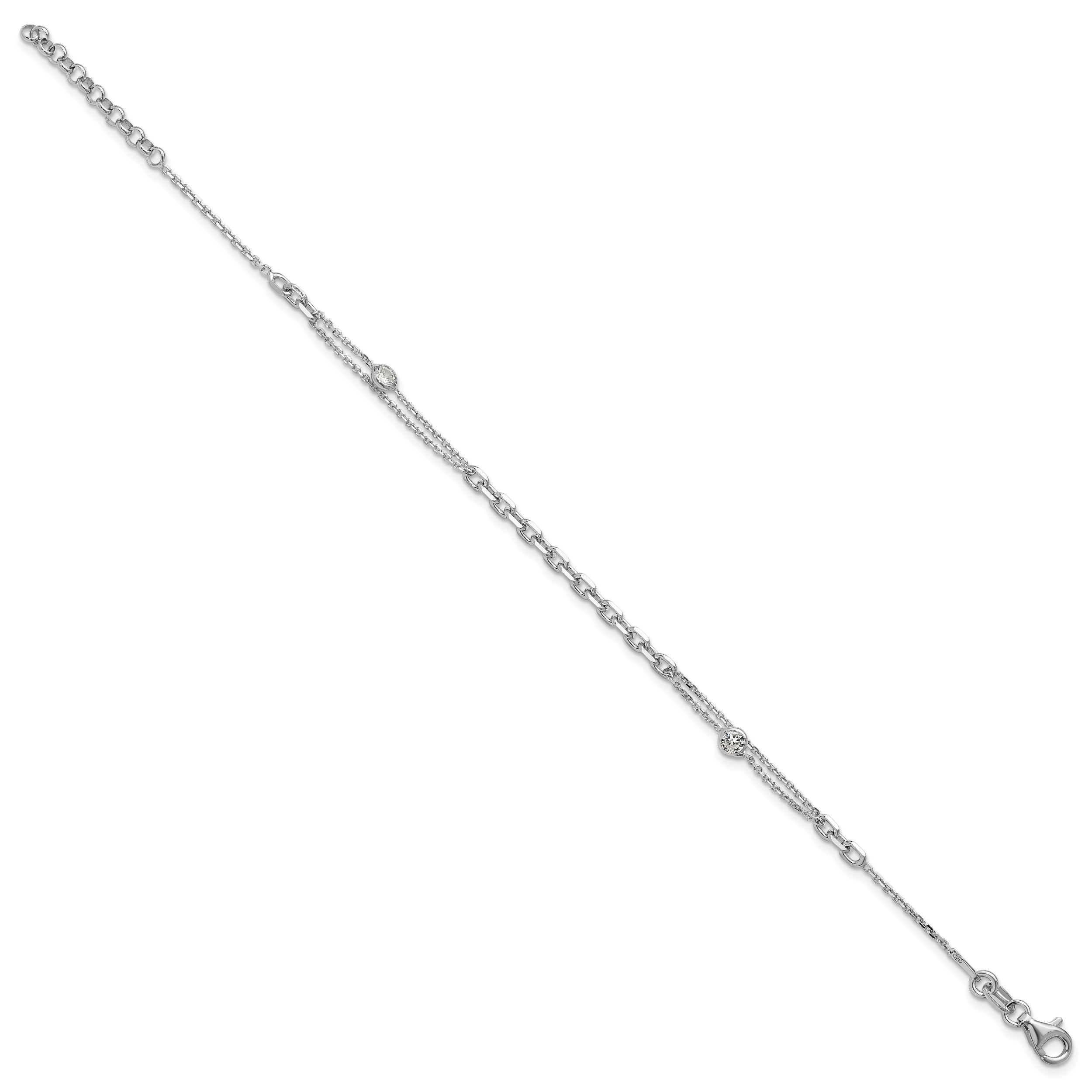 Sterling Silver Rhodium-plated CZ with 1in ext. Bracelet