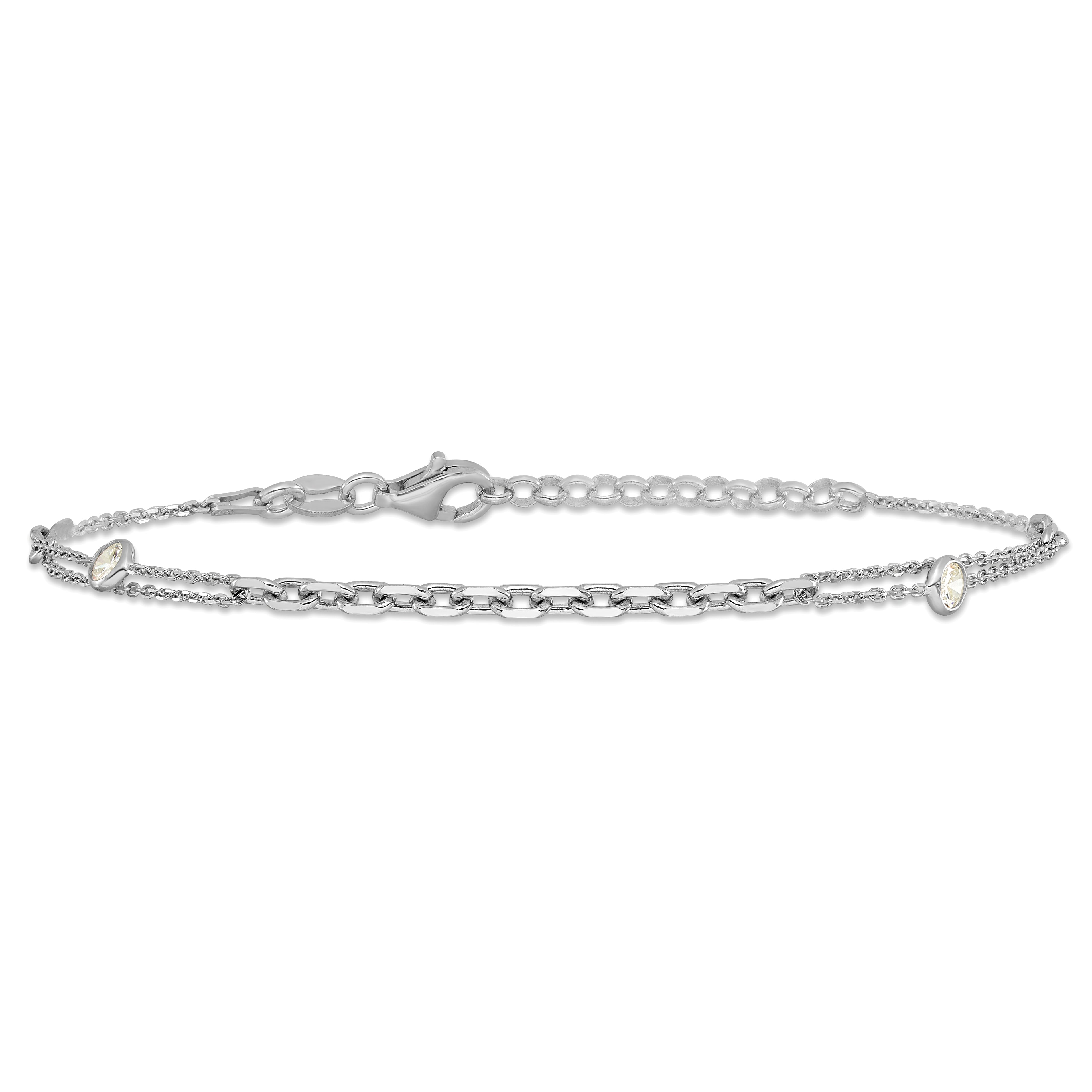 Sterling Silver Rhodium-plated CZ with 1in ext. Bracelet