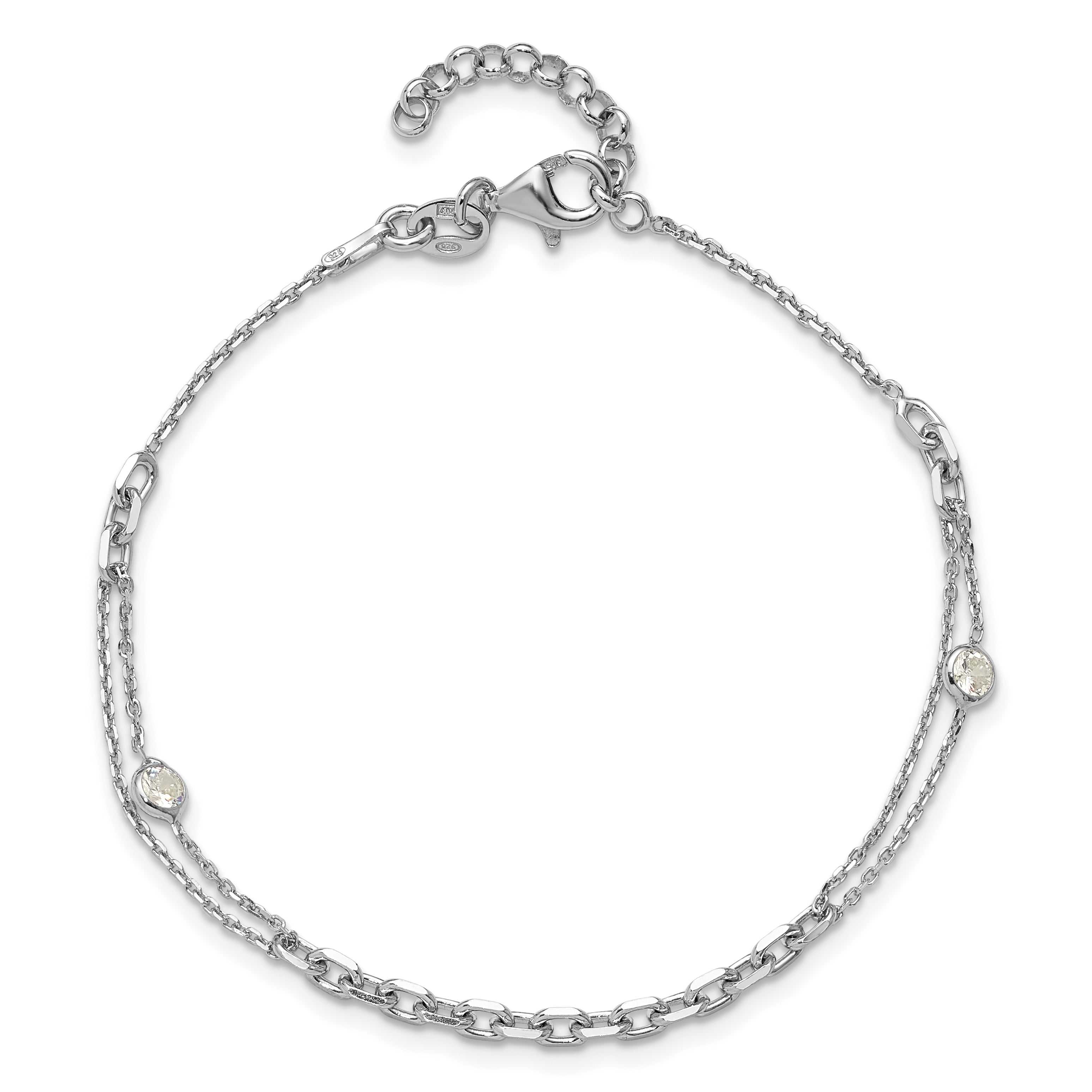 Sterling Silver Rhodium-plated CZ with 1in ext. Bracelet