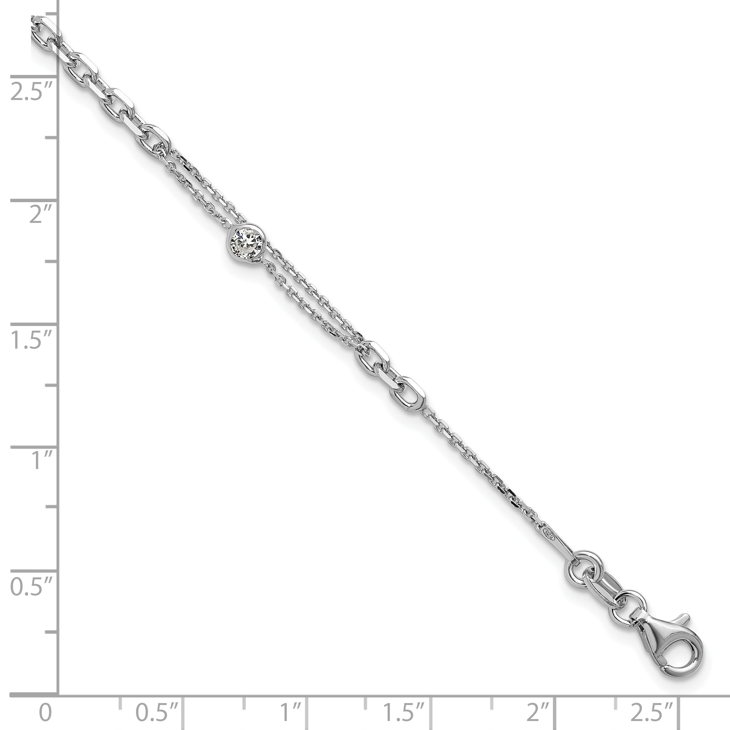 Sterling Silver Rhodium-plated CZ with 1in ext. Bracelet