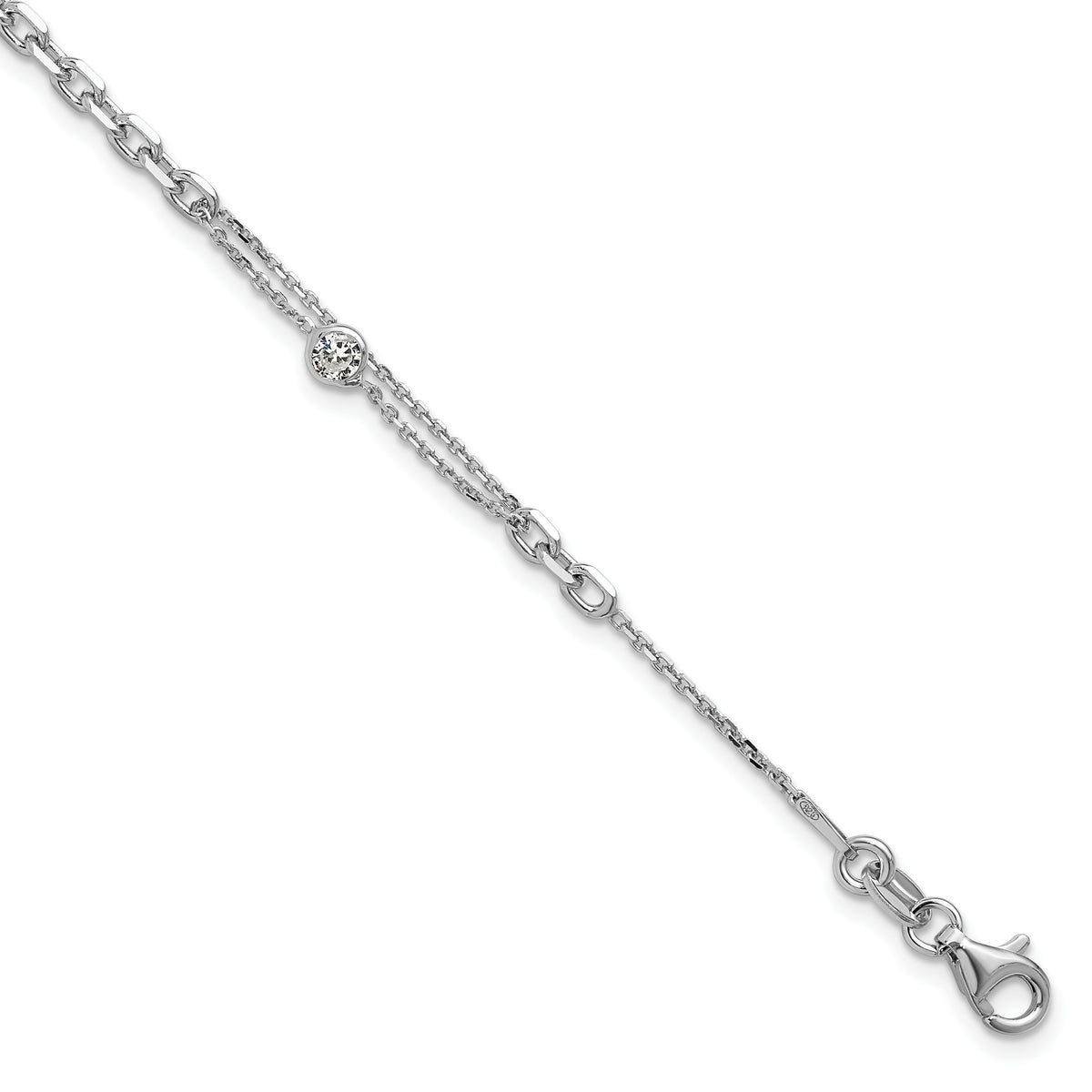 Sterling Silver Rhodium-plated CZ with 1in ext. Bracelet