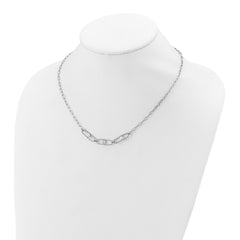 Sterling Silver Rh-plated CZ and Crystal Pearl w/2in ext. Necklace
