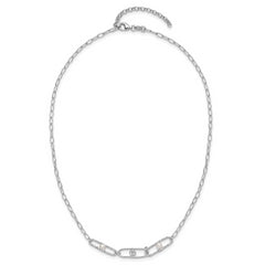 Sterling Silver Rh-plated CZ and Crystal Pearl w/2in ext. Necklace