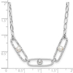 Sterling Silver Rh-plated CZ and Crystal Pearl w/2in ext. Necklace