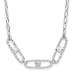Sterling Silver Rh-plated CZ and Crystal Pearl w/2in ext. Necklace