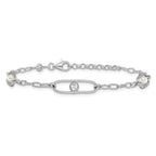Sterling Silver Rh-plated CZ and Crystal Pearl w/1in ext. Bracelet