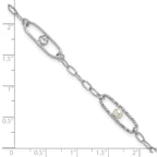 Sterling Silver Rh-plated CZ and Crystal Pearl w/1in ext. Bracelet